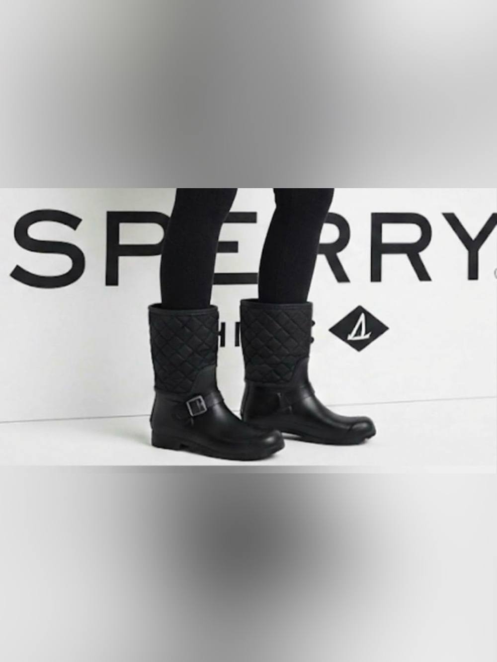 Authentic Sperry designer Black rubber rain boots Sz 10